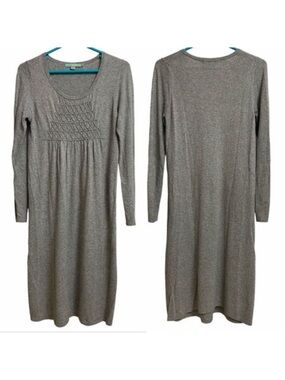 Boden Soft Knit Sweater Dress Women's Size 6L (SL) Grey Embroidered Cozy Prairie